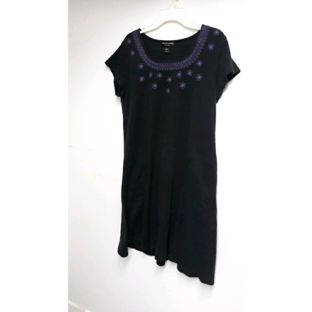 Black Slip-on Dress (floral detailing)
